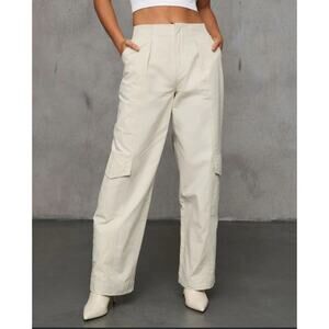 New Vici Together Again Pleated Front Pants in Bone Off White